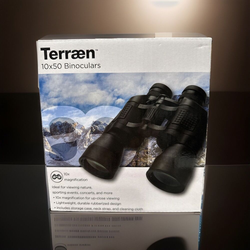 Terraen 10x50 High Contrast Binoculars w/ case, neck strap, Cloth